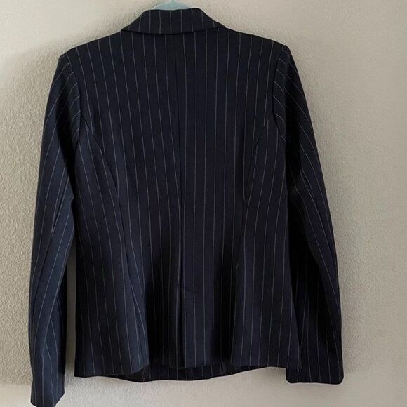 Vintage 90’s Career Suit Jacket Blazer Navy Blue Pinstripe  Fitted size 10 - Picture 5 of 14